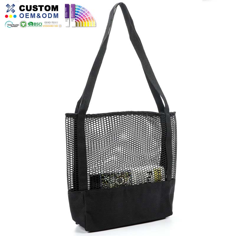 Schwarze Strandtasche aus Polycotton-Mesh-Canvas