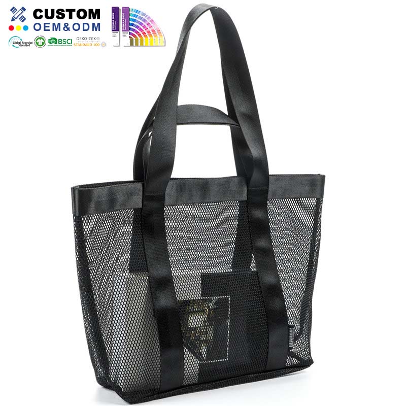 Schwarze Strandtasche aus Air-Mesh-Polyester